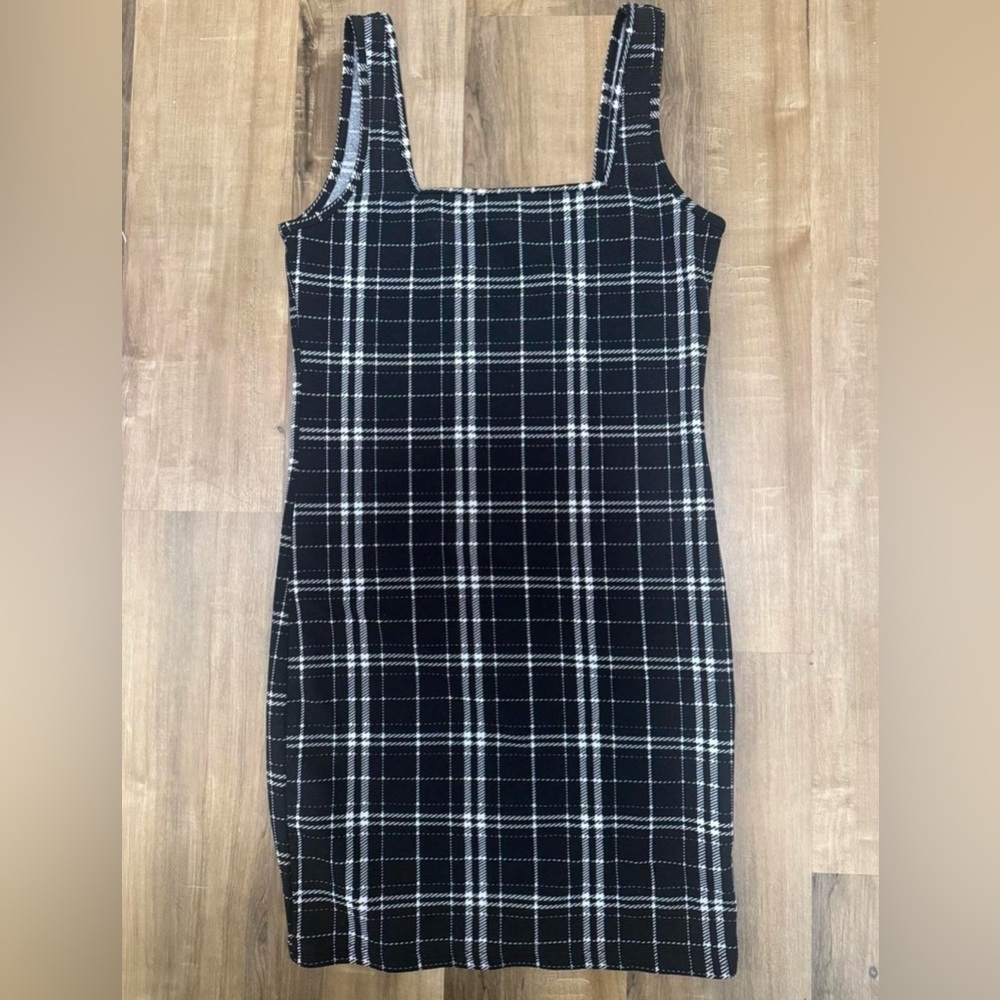SHEIN Plaid Black and White Mini Dress